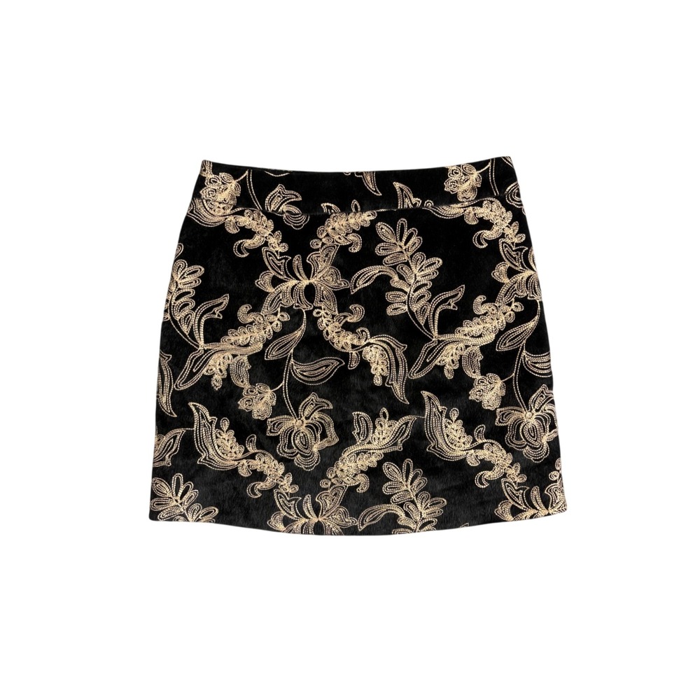 Goldie Black Faux Fur Floral Embroidered London Draco Mini Skirt Size Small Boho
